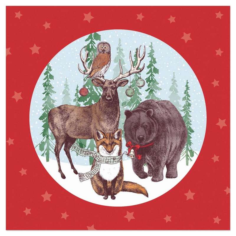 ArteBene Paper Napkins Christmas Forest Animals Red 132959 front