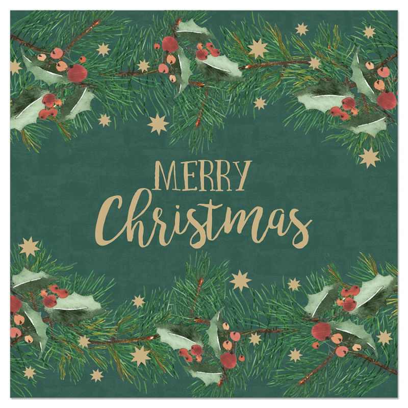 ArteBene Paper Napkins Merry Christmas Green 133116 front