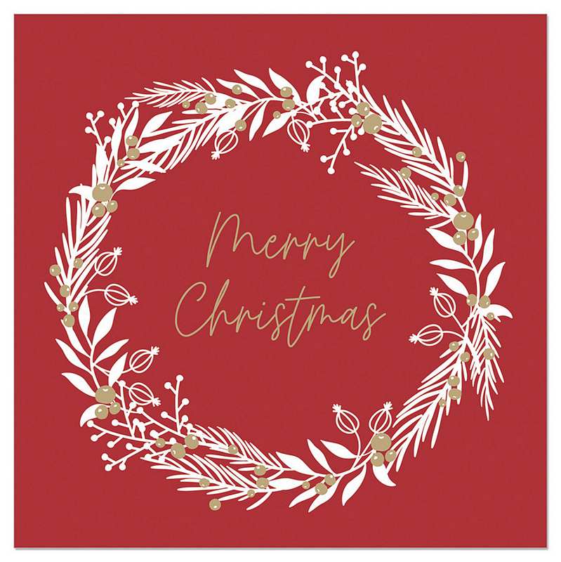 ArteBene Paper Napkins Merry Christmas Wreath on Red 133137 front
