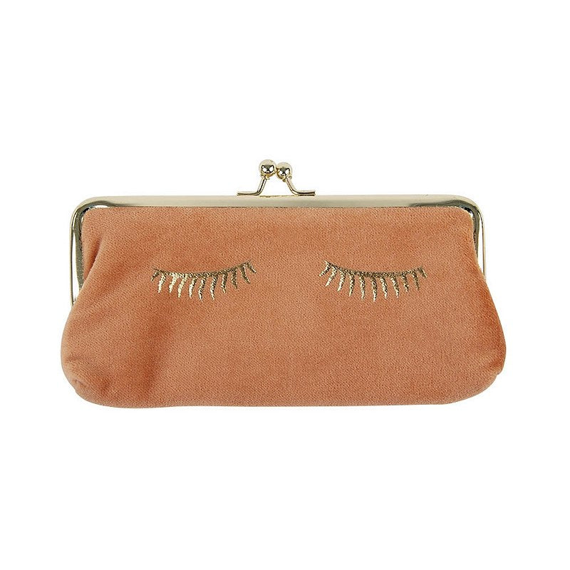 ArteBene Velvet Clip Close Cosmetics Bag Gold Eyelashes 241116 front