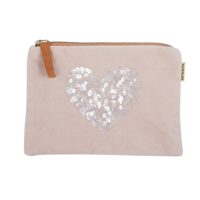 ArteBene Velvet Cosmetics Bag Sequin Heart 241113 front