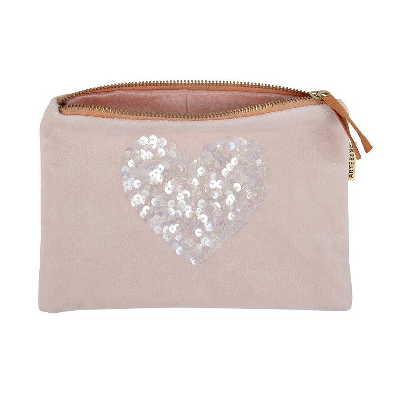 ArteBene Velvet Cosmetics Bag Sequin Heart 241113 open