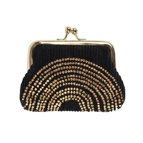 Artebene Clip Close Cord Purse Black with Gold Dots 241160 front