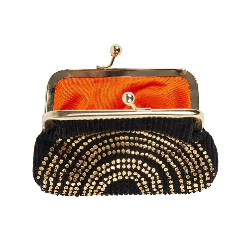 Artebene Clip Close Cord Purse Black with Gold Dots 241160 open