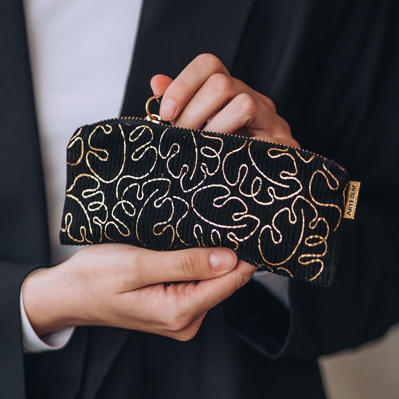 Artebene Cord Pouch Black with Gold Design 241156 lifestyle