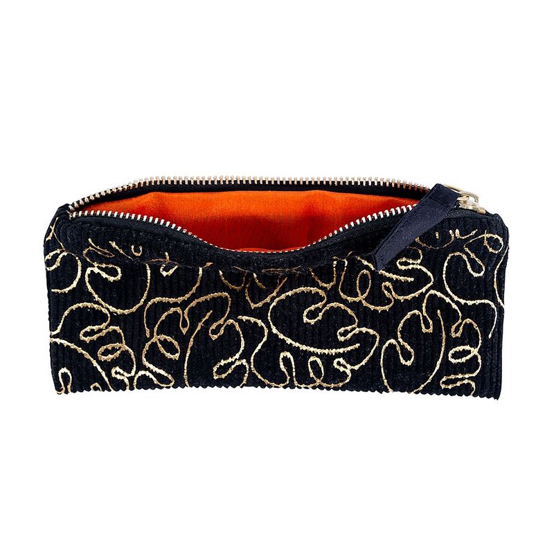 Artebene Cord Pouch Black with Gold Design 241156 open