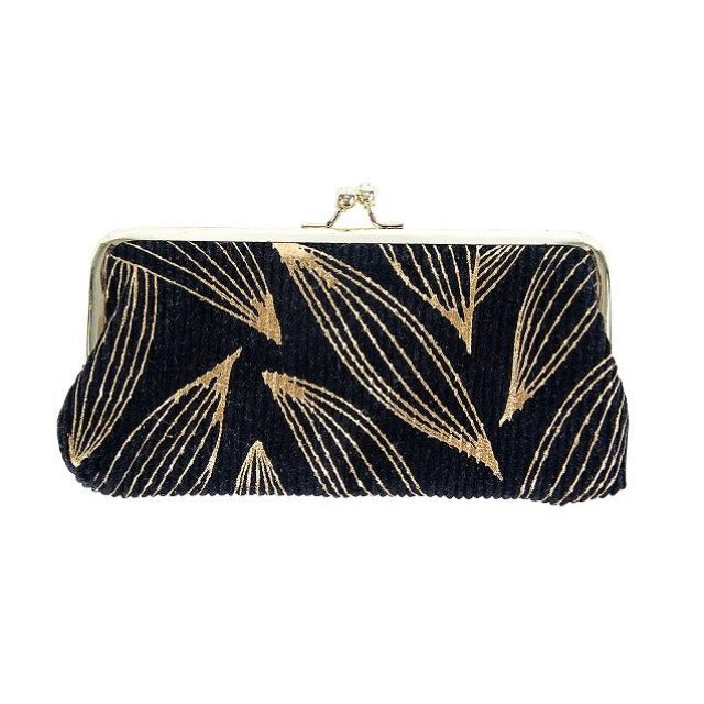 Artebene Cosmetics Clip Bag Black Cord Gold Leaves 241152 front