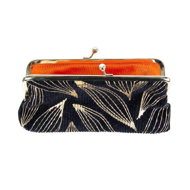 Artebene Cosmetics Clip Bag Black Cord Gold Leaves 241152 open