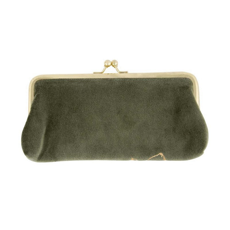 Artebene Cosmetics Clip Bag Green Velvet With Gold Leaves 241070 back