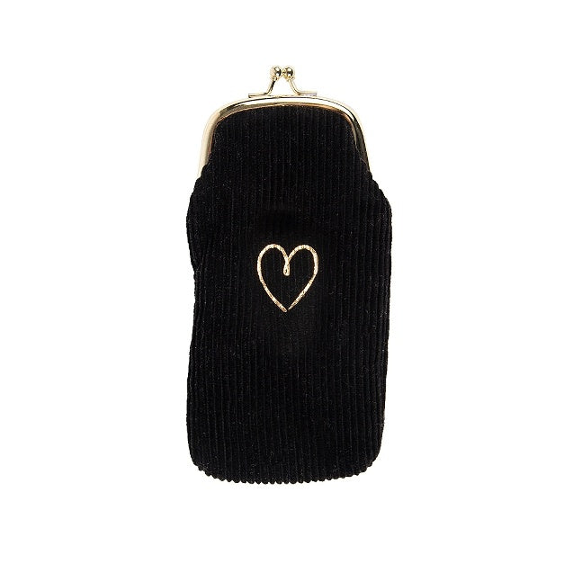 Artebene Glasses Case Black Cord With Gold Heart 210580 front