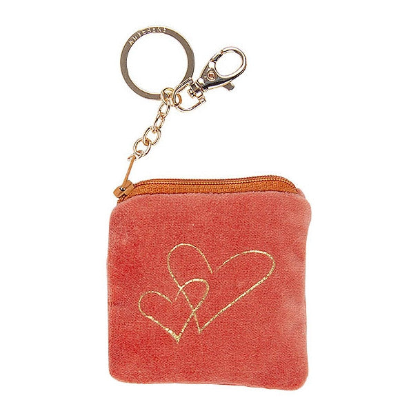 Artebene Keyring Velvet Purse Gold Heart on Coral 210565 front