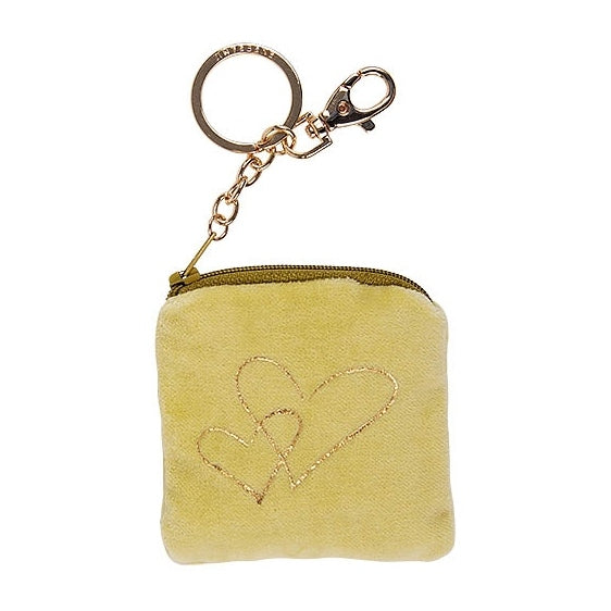 Artebene Keyring Velvet Purse Gold Heart on Yellow 210566 front