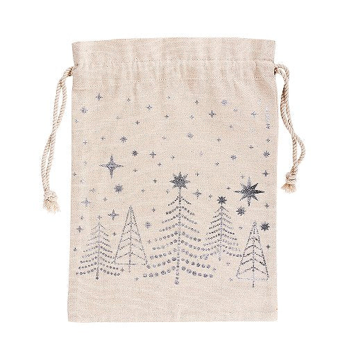 Artebene Silver Christmas Trees Cotton Gift Sack 205472 front