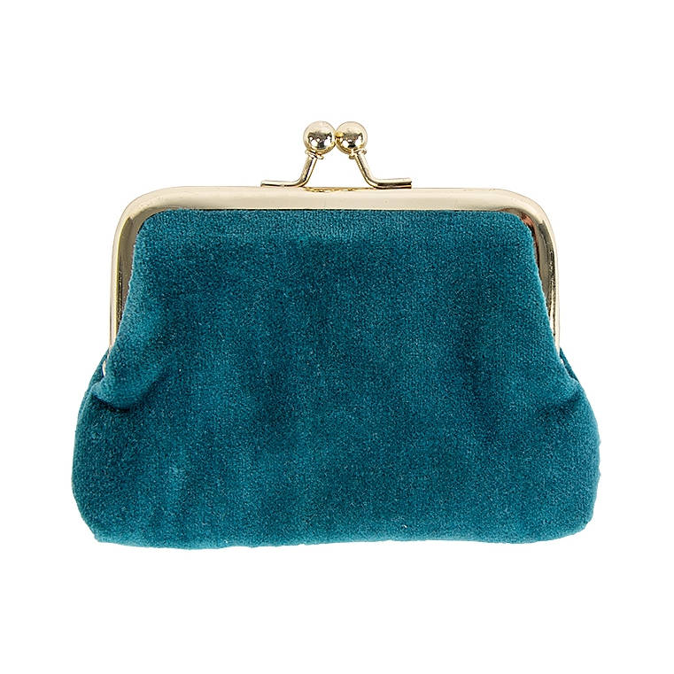 Artebene Velvet Clip Close Purse Teal With Gold Monstera Leaf 241158 back