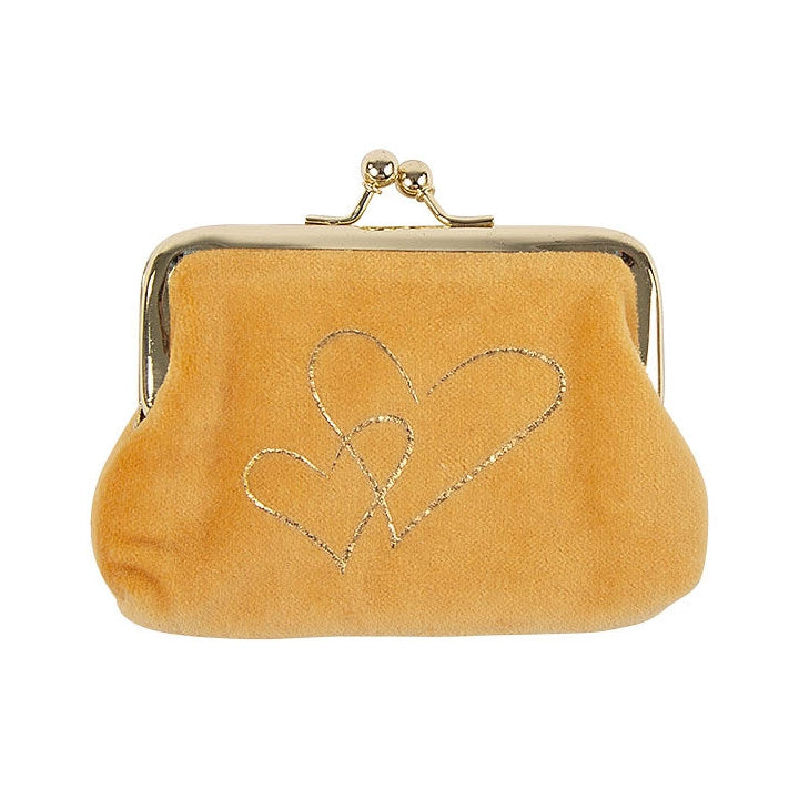 Artebene Velvet Clip Close Purse Yellow With Gold Hearts 241120 front