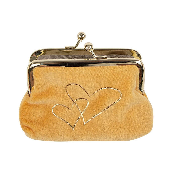 Artebene Velvet Clip Close Purse Yellow With Gold Hearts 241120 open