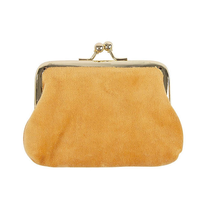 Artebene Velvet Clip Close Purse Yellow With Gold Hearts 241120 back