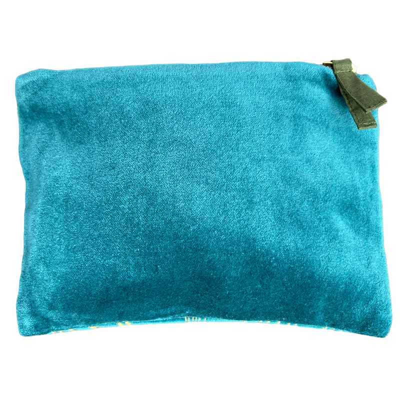 Artebene Velvet Cosmetics Bag Teal with Gold Leaves 241145 rear