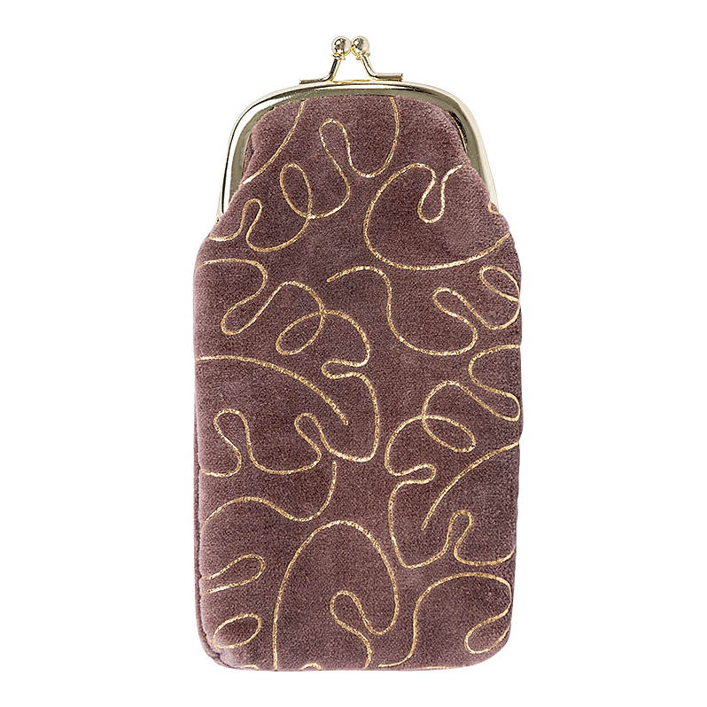 Artebene Velvet Glasses Case Chocolate Brown With Gold Leaves 210579 front