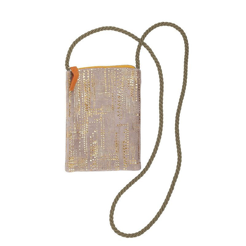 Artebene Velvet Phone Bag Taupe with Gold Dots 241109 front