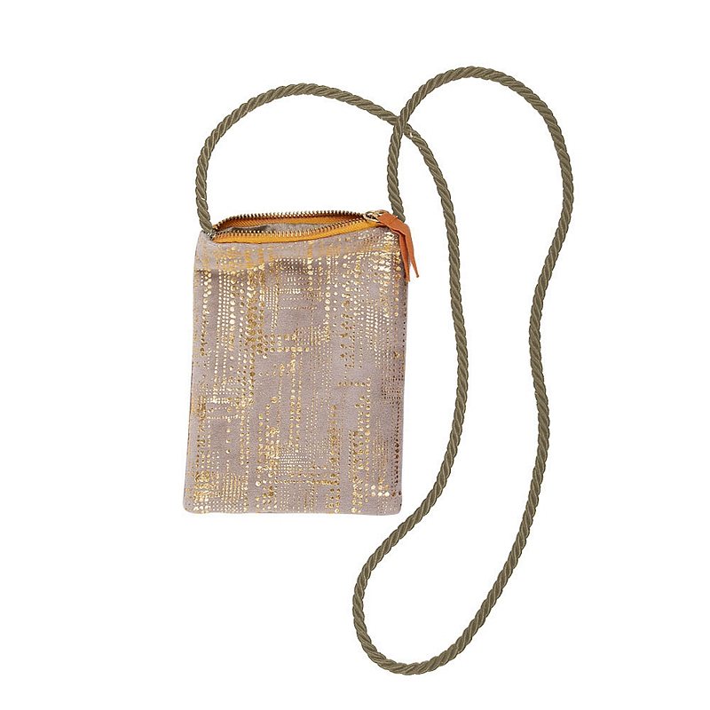 Artebene Velvet Phone Bag Taupe with Gold Dots 241109 open