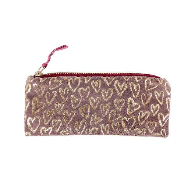 Artebene Velvet Pouch Brown with Gold Hearts 241154 front