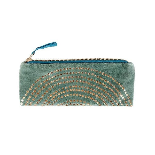 Artebene Velvet Pouch Green with Gold Dots 241153 front