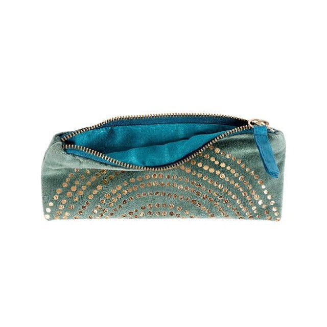 Artebene Velvet Pouch Green with Gold Dots 241153 open