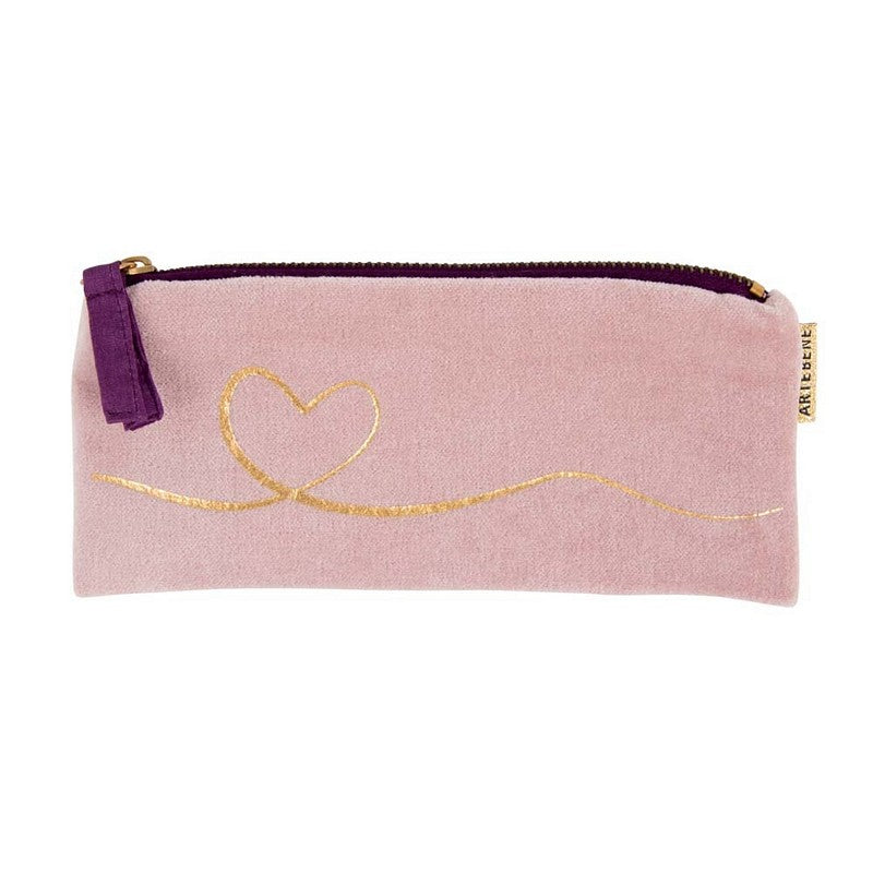 Artebene Velvet Pouch Pink with Gold Heart 241066 front