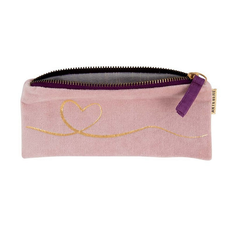 Artebene Velvet Pouch Pink with Gold Heart 241066 open