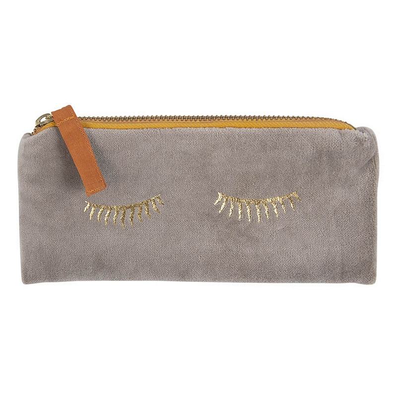 Artebene Velvet Pouch Taupe with Gold Eyelashes 241118 front