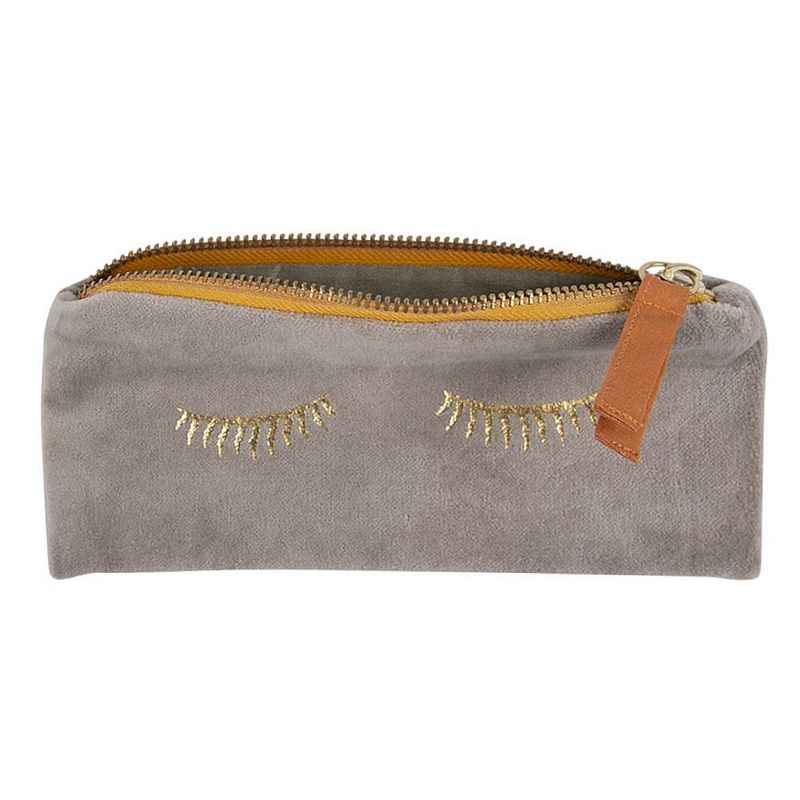 Artebene Velvet Pouch Taupe with Gold Eyelashes 241118 open