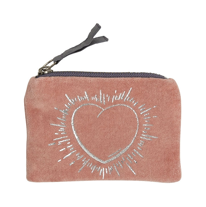 Artebene Velvet Zip Purse Peach with Silver Heart 241032 front