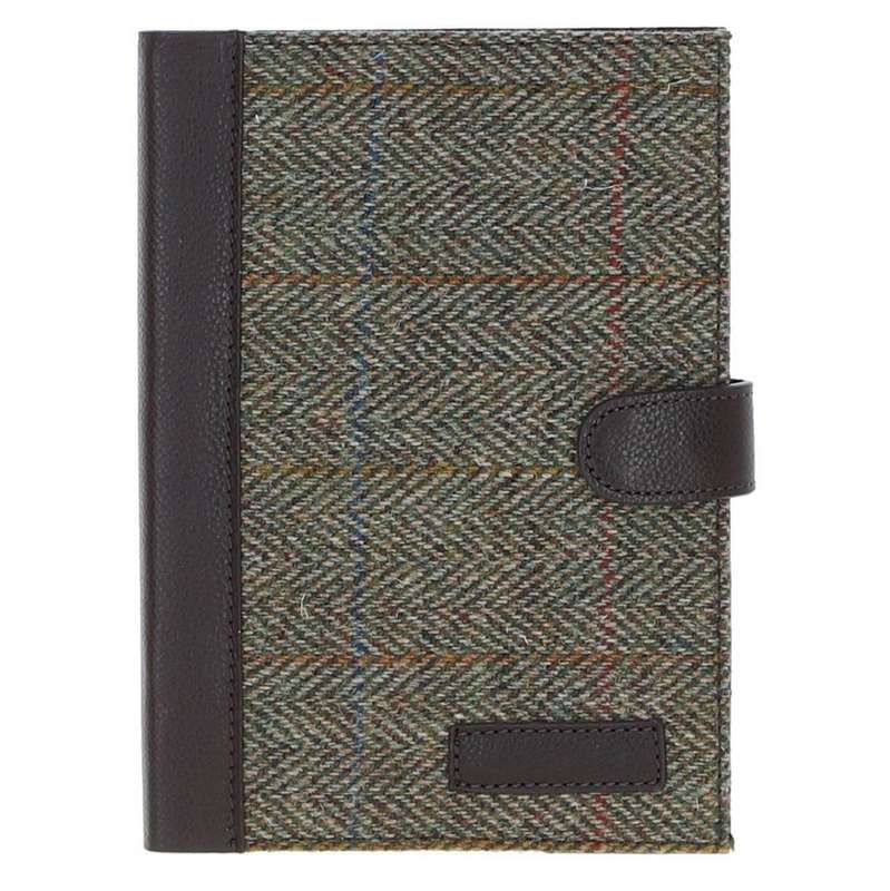 Ashwood A5 Notebook Brown Leather and Green Tweed TW-19 front