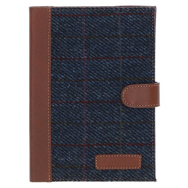 Ashwood A5 Notebook Tan Leather and Navy Tweed TW-19 front