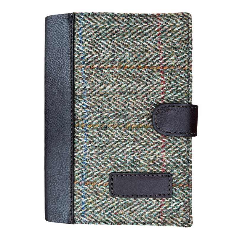 Ashwood Brown Leather & Green Tweed Covered A6 Notebook front