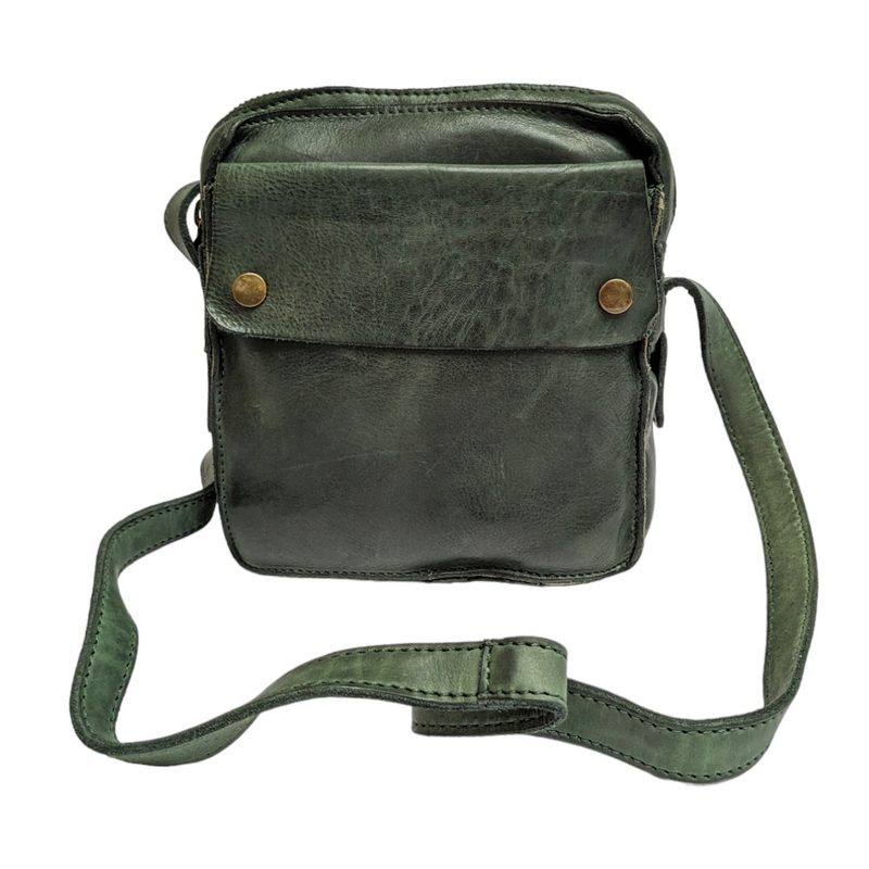 Ashwood Leather Crossbody Bag Medium Green D-101 GREEN back with strap