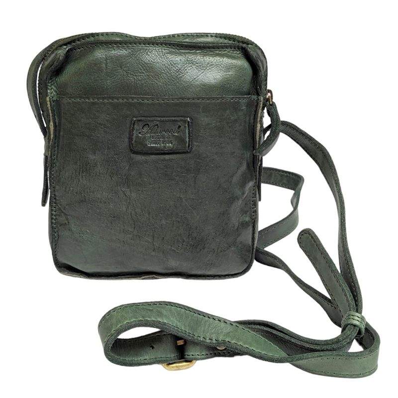 Ashwood Leather Crossbody Bag Medium Green D-101 GREEN front with strap