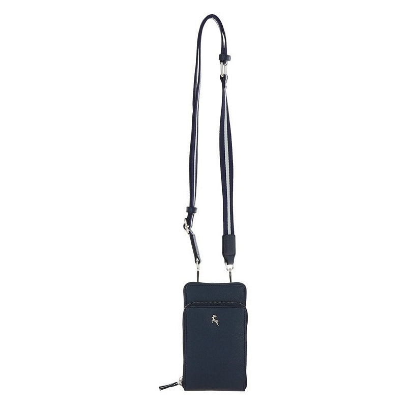 Ashwood Leather Crossbody Phone Bag Navy X-31 hanging front