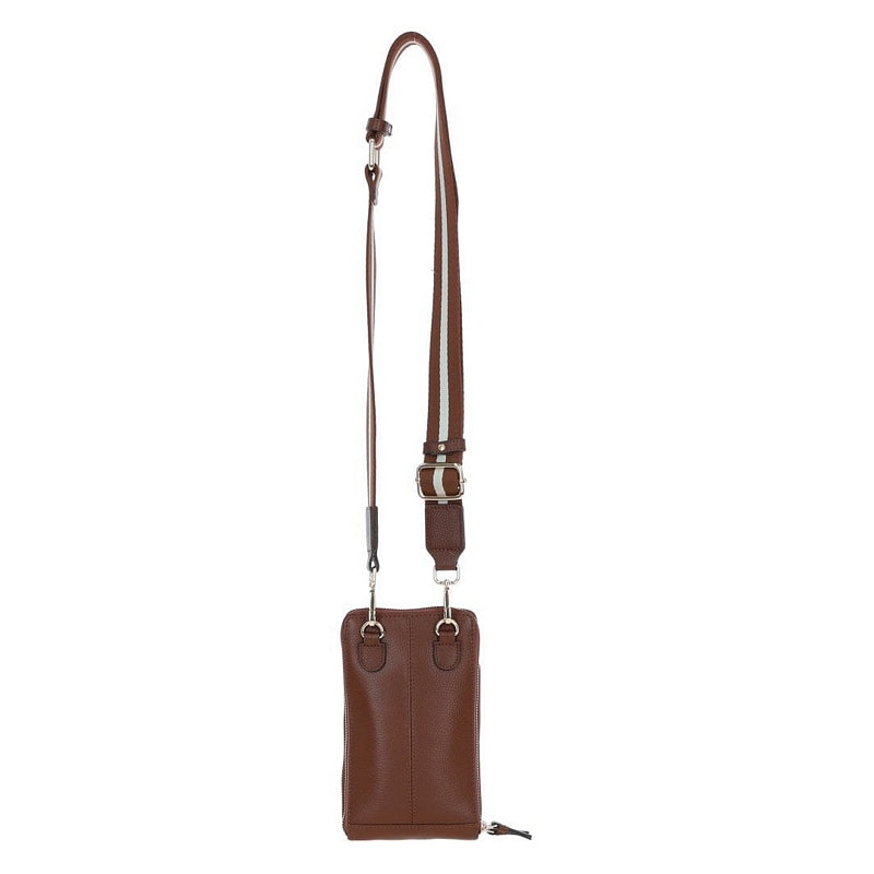 Ashwood Leather Crossbody Phone Bag Tan X-31 hanging rear