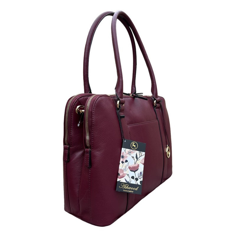 Ashwood Leather Ladies Double Tote Bag Wine X-39 side