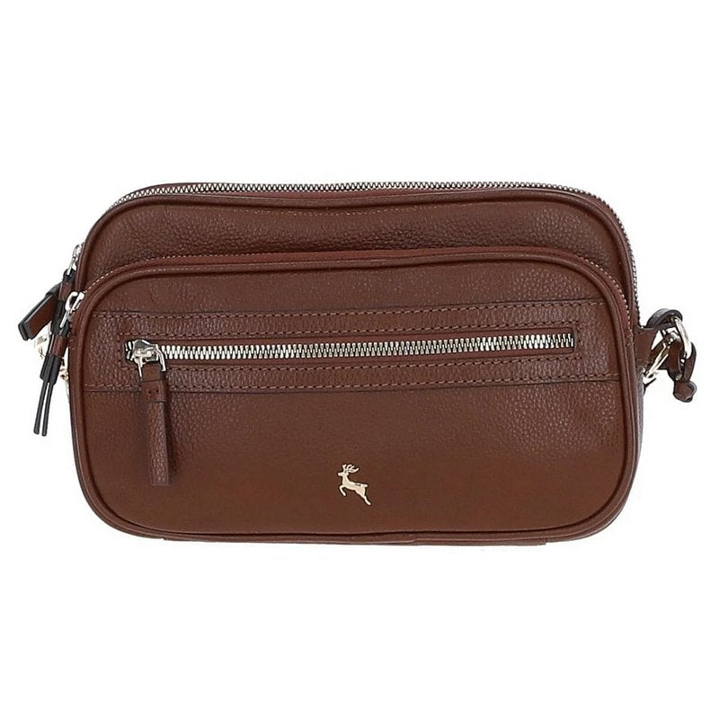 Ashwood Leather Sogno di Cuoio Compact Twin Zip Tan Crossbody Bag X-35 front