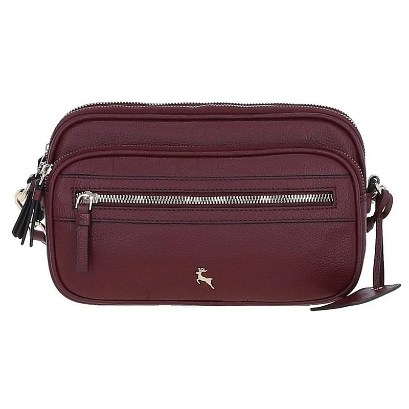 Ashwood Leather Sogno di Cuoio Compact Twin Zip Wine Crossbody Bag X-35 front