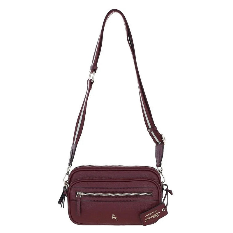 Ashwood Leather Sogno di Cuoio Compact Twin Zip Wine Crossbody Bag X-35 rear