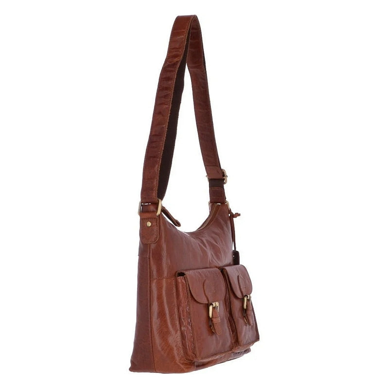 Ashwood Leather Twin Pocket Bag in Honey Tan G21 side