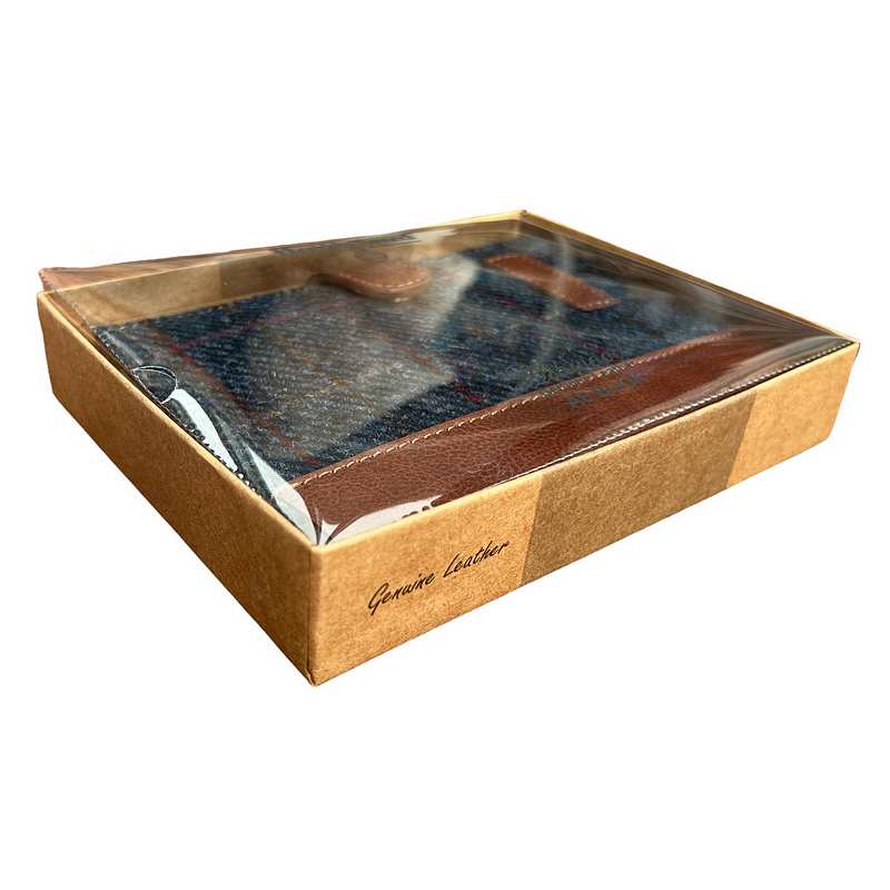 Ashwood Tan Leather & Navy Tweed Covered A6 Notebook in box