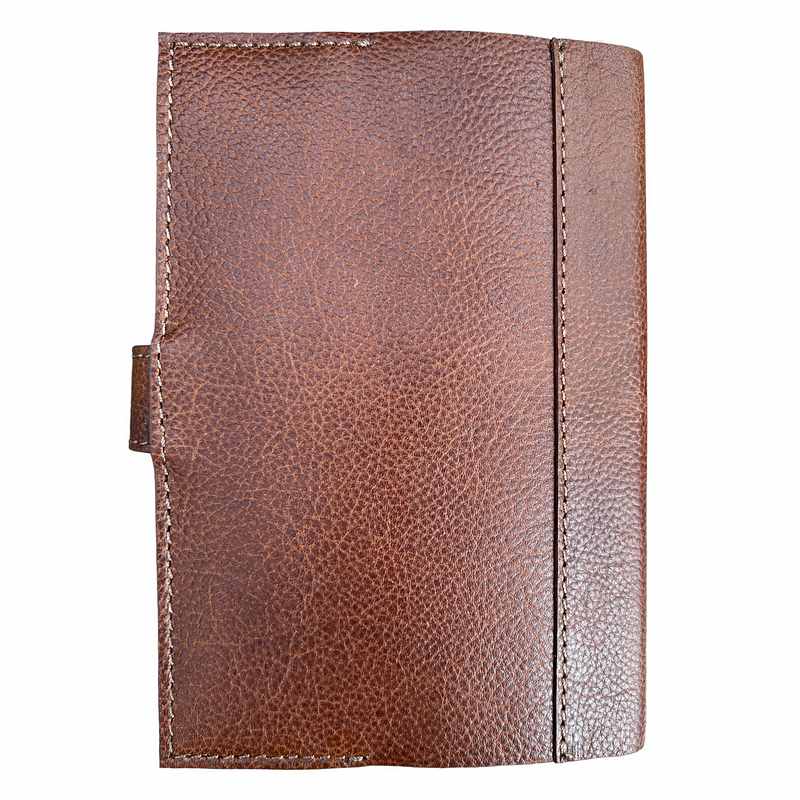 Ashwood Tan Leather & Navy Tweed Covered A6 Notebook rear