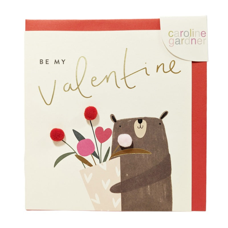 Be My Valentine Bear Mini Pompom Flowers card