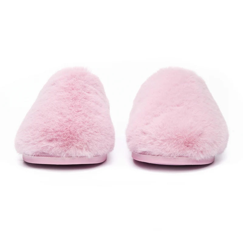 Bedroom Athletics Ariana Luxury Faux Fur Mule Slipper Pink Pair front