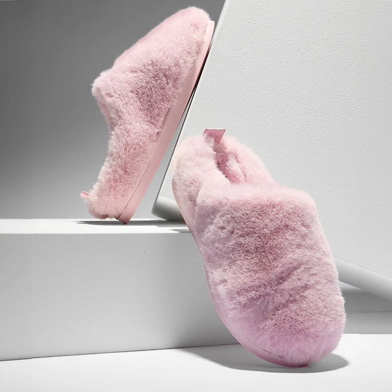 Bedroom Athletics Ariana Luxury Faux Fur Mule Slipper Pink Pair stepped